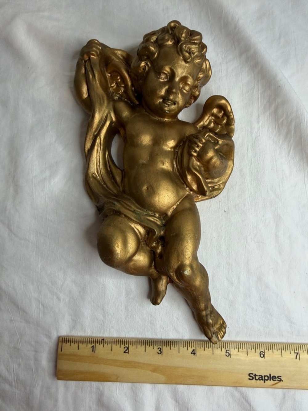 Mid-Century Gold Angel Wall Hanging – Renaissance Style Gilded Cherub Decor - Picture 7 of 9